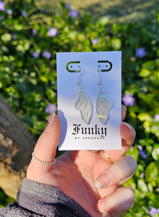 Holographic wing earrings