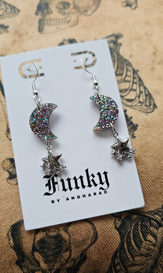Glitter moon earrings